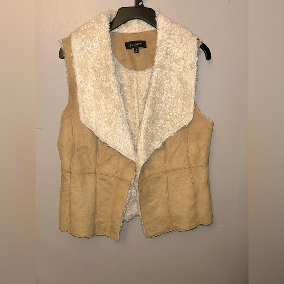 Talbots Jackets & Blazers - Talbots vest - tan/cream faux leather/shearling vest open front